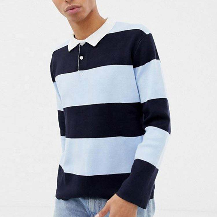 Broderilogo Langermet Rugby Stripe Poloskjorte for menn