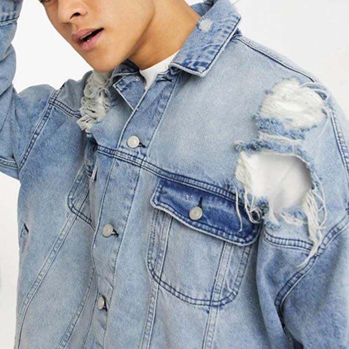 &Aacute;o kho&aacute;c jean nam t&ugrave;y chỉnh Denim được giặt đau khổ &Aacute;o kho&aacute;c denim nam qu&aacute; khổ