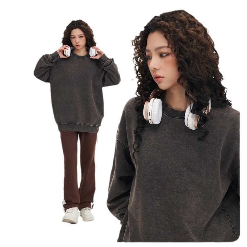 Cetakan Skrin Gaya Baharu Mewah 100% Kapas Asid Tersuai Basuh Baju Vintage