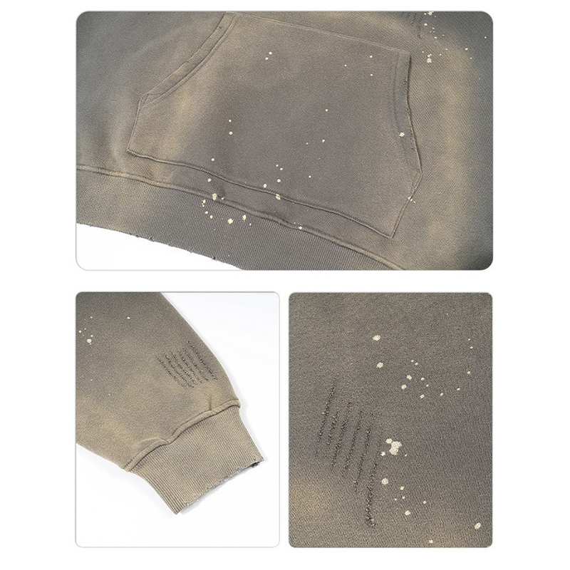 360 Gsm Vintage Acid Wash Distressed Monkey Sprayed Custom Logo Sweatpants And Hoodie Set