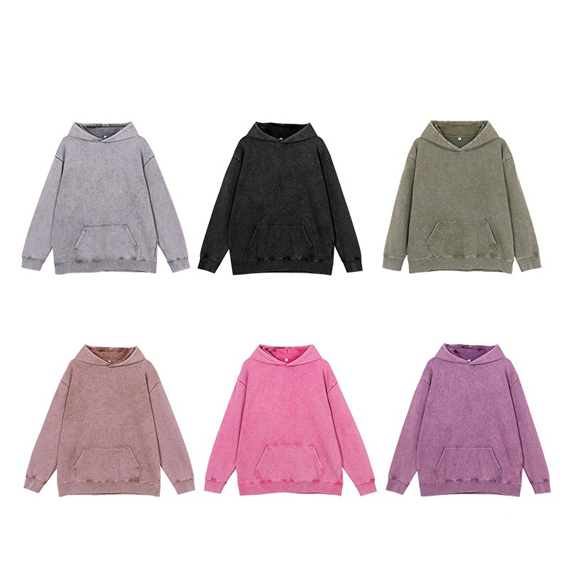 400Gsm Vintage Streetwear Crewneck Retro Custom Logo Men's Wax ย้อม Hoodie