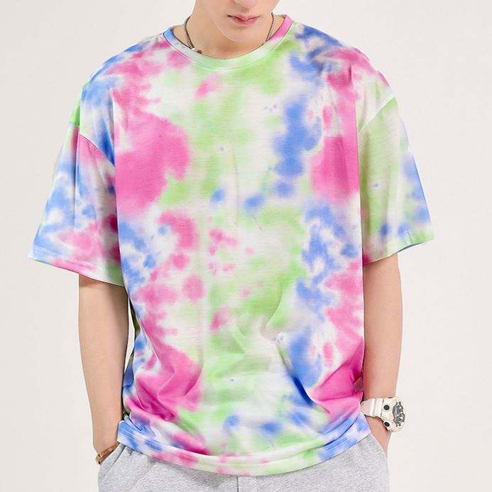 T-shirt personalizzata Oem T-shirt girocollo personalizzabile T-shirt a maniche corte con stampa tie-dye T-shirt da uomo in poliestere 100%