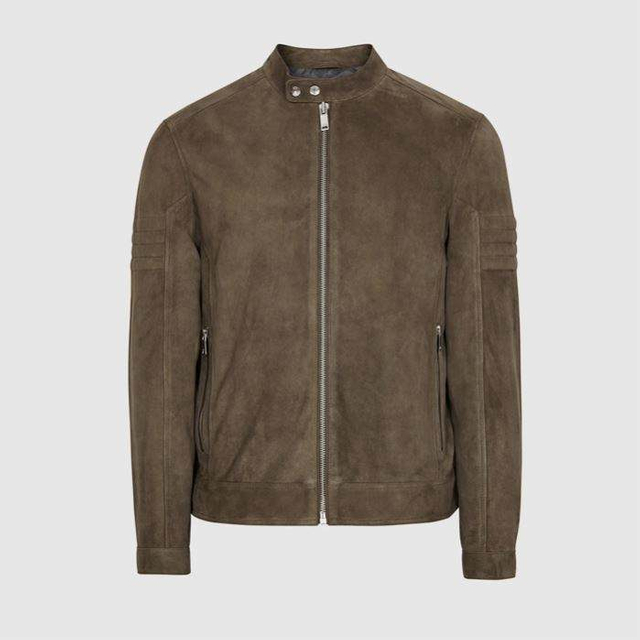 Vlastn&iacute; logo design Street Style Jacket Stand Collar Soft Army Green 100% semišov&eacute; p&aacute;nsk&eacute; bundy