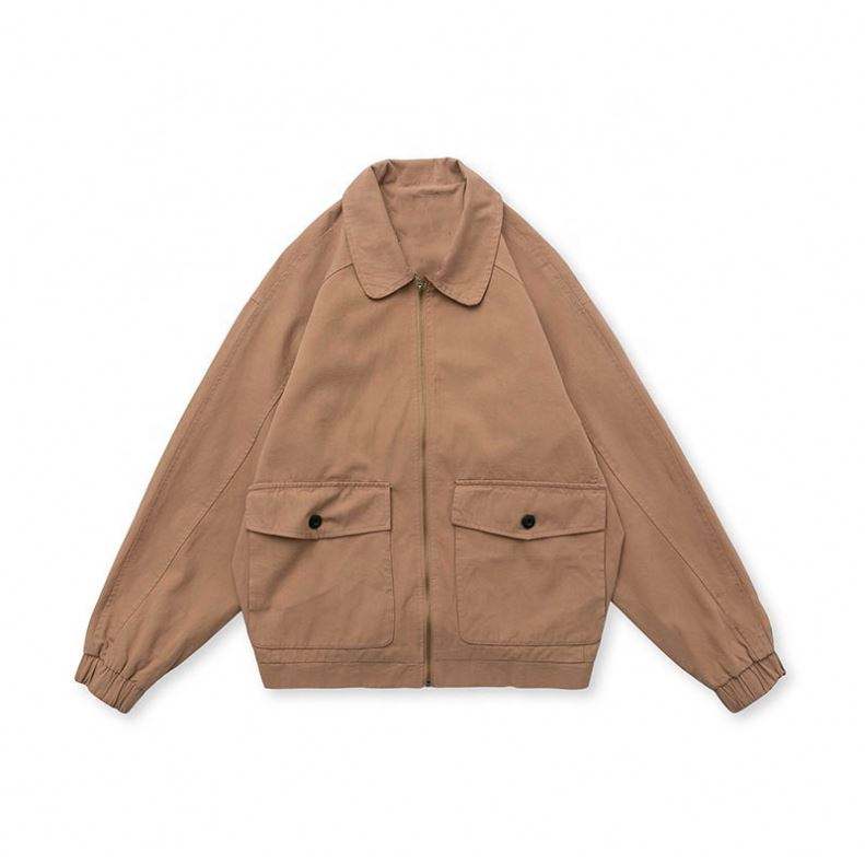 OEM-Hersteller, Gro&szlig;handel, benutzerdefinierte &Uuml;bergr&ouml;&szlig;en, abgerundetes Revers, gewaschene Bomberjacke mit gro&szlig;en Taschen