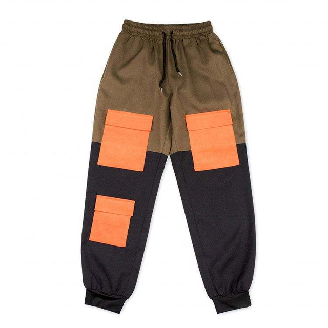 OEM-produsent Sn&oslash;ring Fargeblokk Custom Men Cargo Joggebukser Med Corduroy-lomme