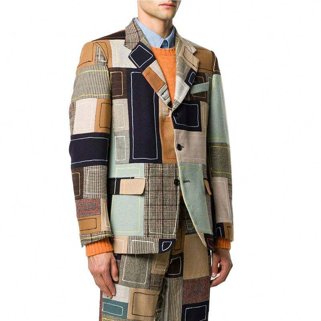 Fabricante OEM moda personalizada manga comprida patchwork patchwork design gr&aacute;fico jaqueta blazer bordada