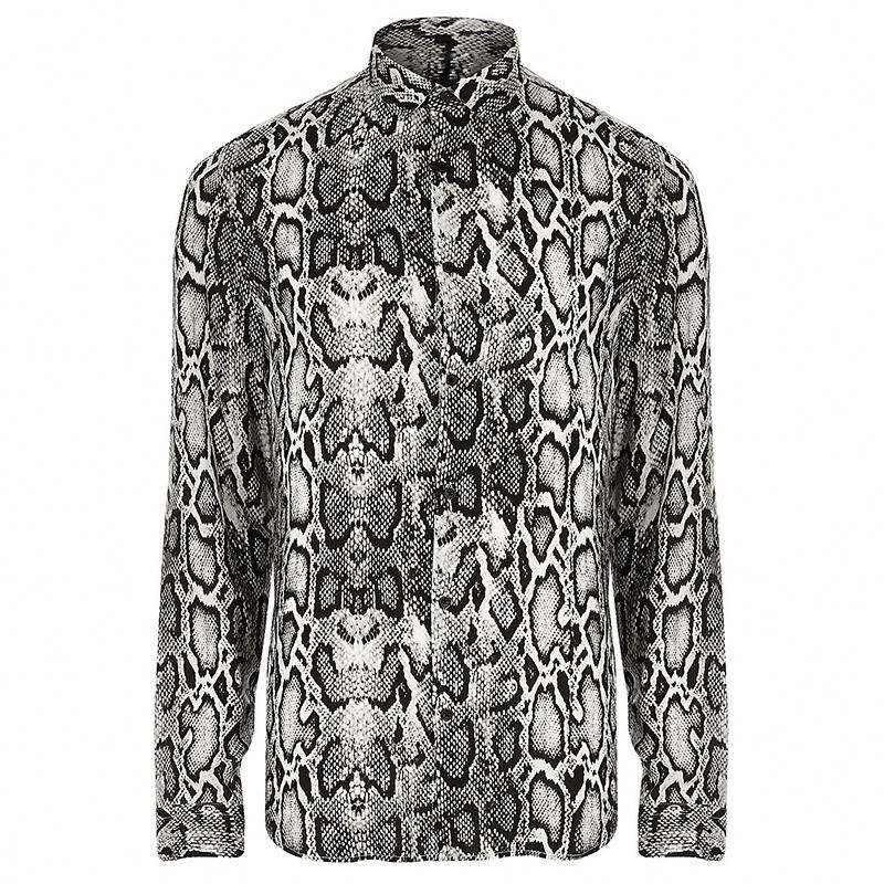 Camicie produttore OEM per uomo Camicia hawaiana Camicia a maniche lunghe con stampa serpente grigio