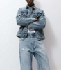 OEM-produsent tilpasset menns bomull Streetwear Button Up Vintage distressed jeansjakke