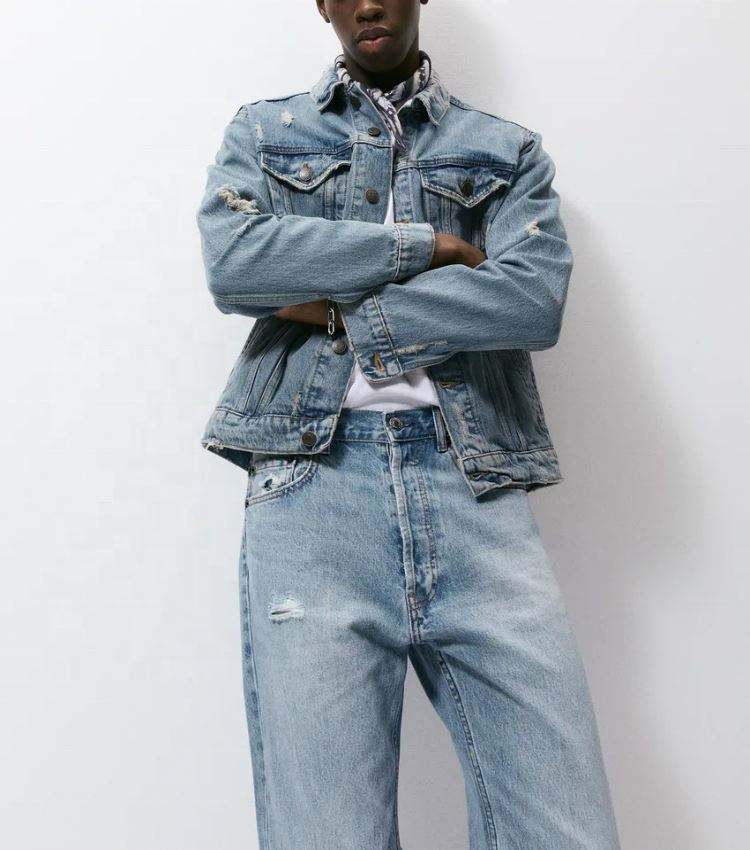 OEM-produsent tilpasset menns bomull Streetwear Button Up Vintage distressed jeansjakke