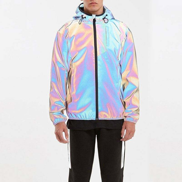 OEM Producent Custom M&aelig;nd Lang&aelig;rmet Zip Up Vandt&aelig;t Vindjakke Regnbue Reflekterende Sportsjakke