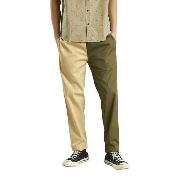 OEM-fabrikant op maat gemaakte katoenen keperstof broek kleurblok tweekleurige contrastbroek