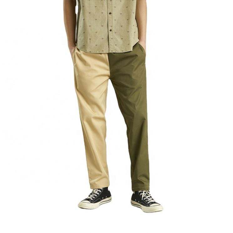 Pantalon en serg&eacute; de coton personnalis&eacute;, fabricant OEM, bloc de couleur, pantalon &agrave; contraste bicolore