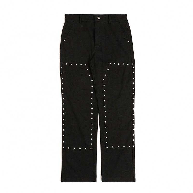Pantaloni casual da uomo con logo personalizzato High Street del produttore OEM Pantaloni larghi con rivetti in tinta unita