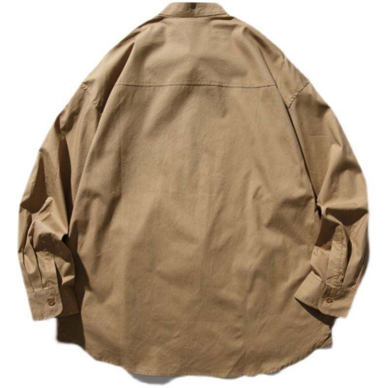 Perkhidmatan Pengilang OEM Baju Lelaki Kasual Retro Fesyen Baju Longgar Warna Pepejal untuk Lelaki Baju Kapas 100%