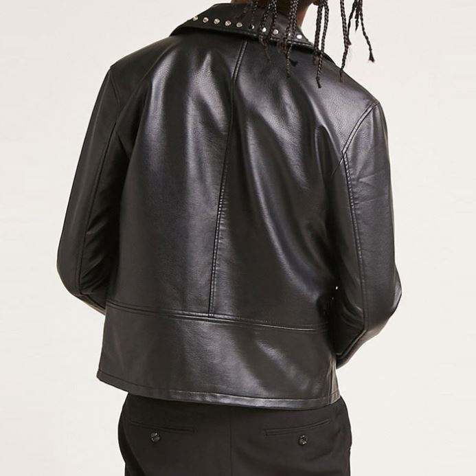 Mens New Fashion Style High Quality Studded Faux Leather Jacket