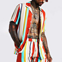 OEM v&yacute;robce Sublimovan&aacute; p&aacute;nsk&aacute; oděvn&iacute; košile V&iacute;cebarevn&aacute; pruhovan&aacute; p&aacute;nsk&aacute; havajsk&aacute; košile s kr&aacute;tk&yacute;m ruk&aacute;vem