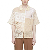 Chemisier d'&eacute;t&eacute; personnalis&eacute; pour hommes, fabricant OEM, mode Beige, manches courtes, col carr&eacute;, chemise en coton crochet&eacute; ajour&eacute;