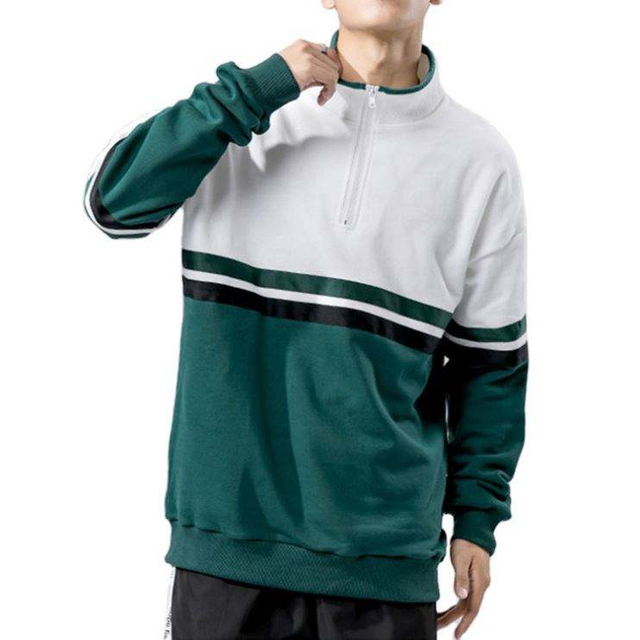 Produttore OEM 2022 Felpe con mezza zip in cotone con colletto alla coreana Felpe con pullover alla moda a blocchi di colore da uomo