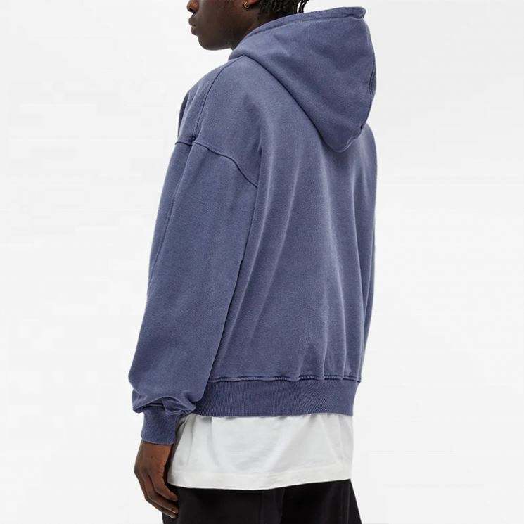 OEM メーカーカスタム綿 100% メンズボクシーヴィンテージウォッシュリブトリムパーカープルオーバー