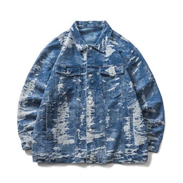 Oem V&yacute;robce Velkoobchod Denim Tie Dye Osobnost Velk&eacute; velikosti M&oacute;da Trojrozměrn&aacute; kapesn&iacute; bunda