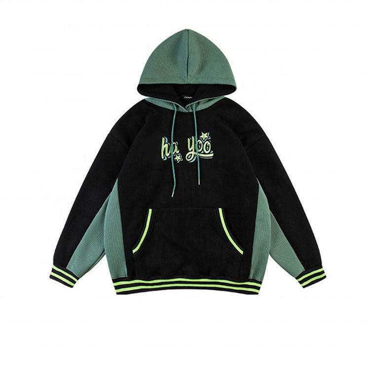 OEM-Hersteller Hochwertige, individuelle 3D-Stickerei-Logo-Mode-Patchwork-Pullover, zweifarbige Herren-Hoodies