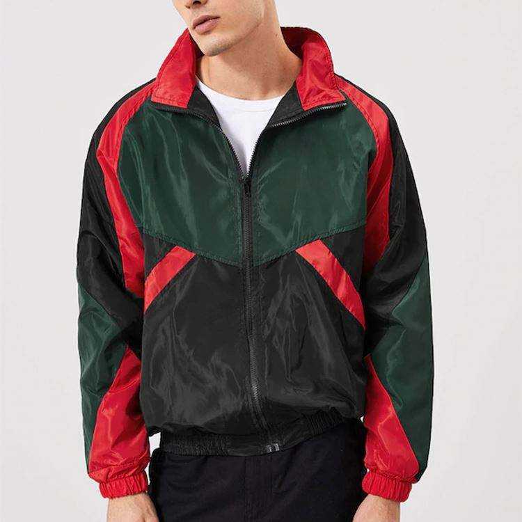 OEM-Hersteller mit individuellem Logo, Patchwork-Windjacke mit langen &Auml;rmeln und elastischen B&uuml;ndchen und Rei&szlig;verschluss