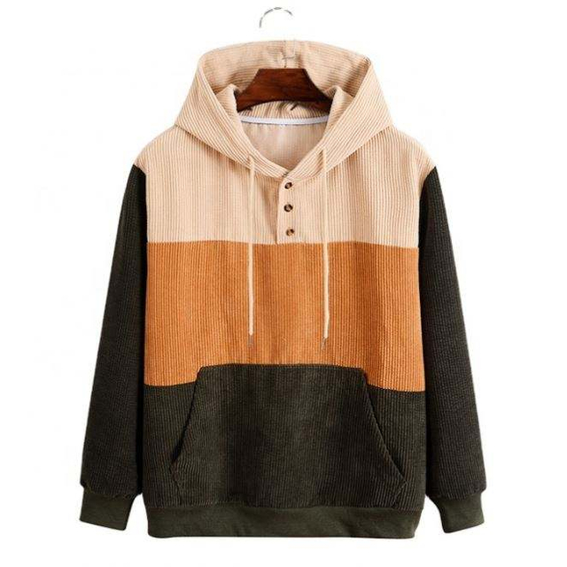 Sweat-shirt &agrave; capuche en velours c&ocirc;tel&eacute; pour hommes, fabricant OEM personnalis&eacute;, bloc de couleur, d&eacute;contract&eacute;, personnalis&eacute;, grande taille