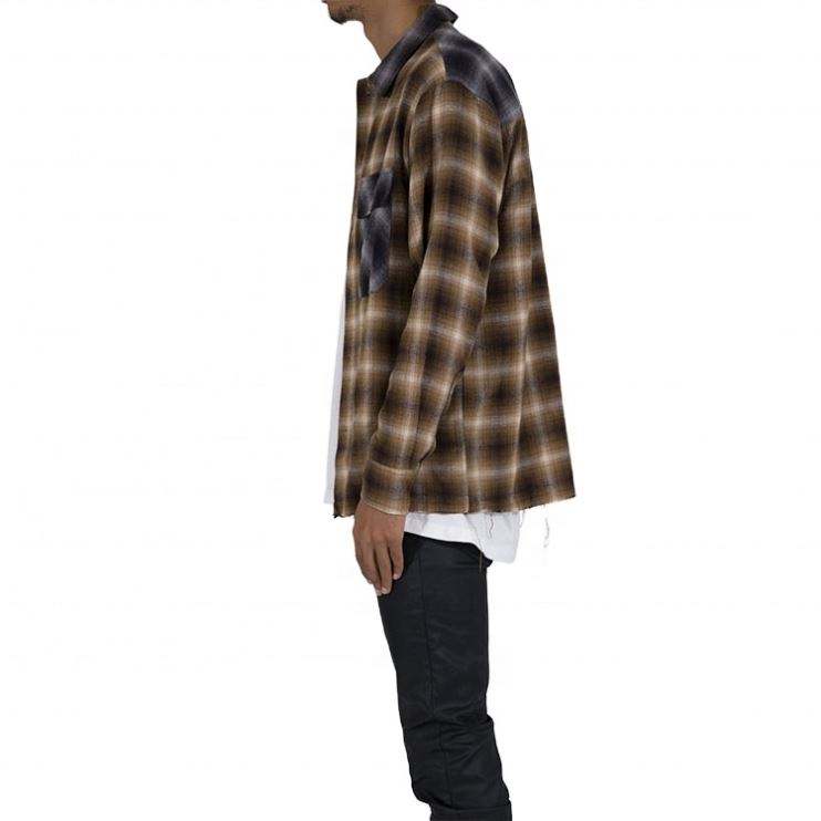 OEM v&yacute;robce Zak&aacute;zkov&yacute; uvolněn&yacute; střih dvoubarevn&yacute; blok s dlouh&yacute;m ruk&aacute;vem Velk&yacute; kostkovan&yacute; flanelov&eacute; košile pro muže