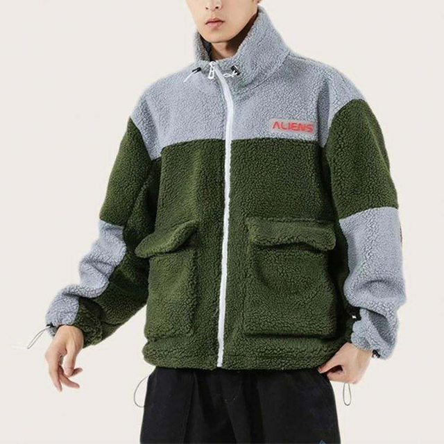 Klipp och sy fickor Vinterjacka Herr Colorblock Oversized Stativkrage Elastisk f&aring;ll Bomberjacka Partihandel