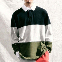 الملابس بالجملة الدولية شعار مخصص كم طويل Colorblock الرجبي قميص بولو