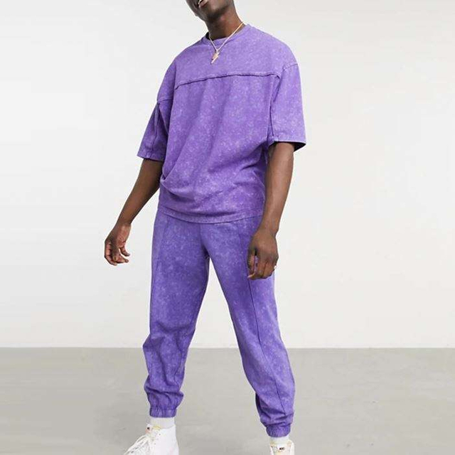 Atacado de qualidade personalizada de qualidade de traje de tamanho grande lavado com duas peças Men Summer Tracksuit