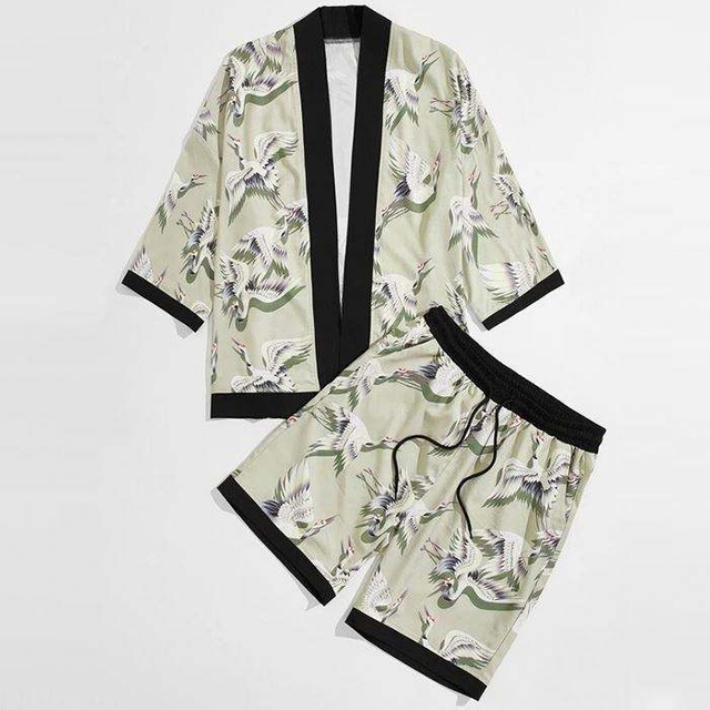 Ljetni modni komplet kratkih hlača Muški set kimono kratkih hlača s printom dizalica s kontrastnim uvezom Set muških dvodijelnih kratkih hlača