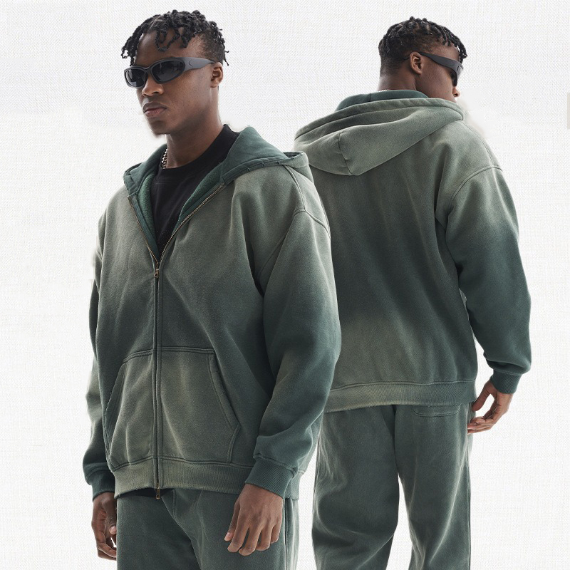 Acid Wash Fitness Heavyweight Men Two Piece Set Tracksuit Jogging Suit Sweatpants And Hoodie Set