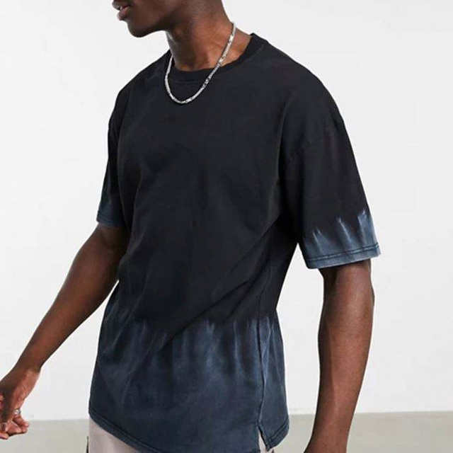 Kemeja T 100% Kapas Tersuai Pengeluar Lengan Pendek Kemeja T Lelaki Asid Dicuci Ombre