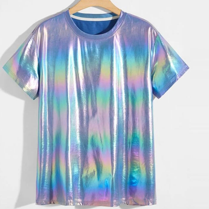 Partihandel anpassad designer T-shirt holografisk satincrew Neck Hip Hop T-shirt m&auml;n