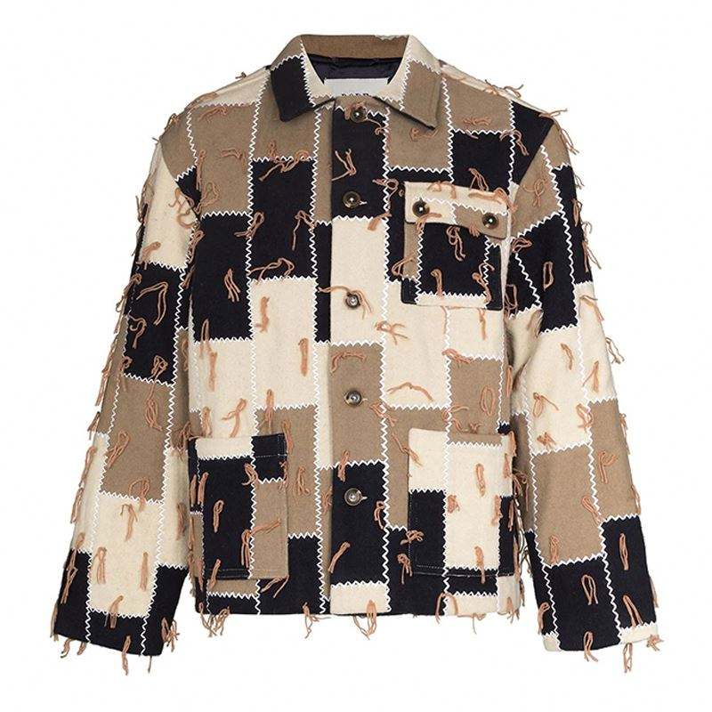 Oem v&yacute;robce Custom Men Fashion Outdoor Vysoce kvalitn&iacute; Patchworkov&aacute; bunda s dlouh&yacute;m ruk&aacute;vem a tř&aacute;sněmi