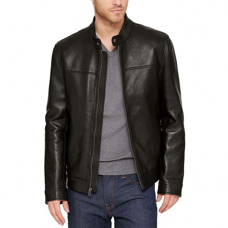 Μαύρο δερμάτινο μπουφάν Oem Manufacturer Custom Μαύρο δερμάτινο μπουφάν με μακρυμάνικο γιακά με φερμουάρ