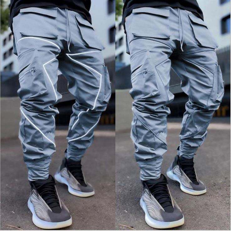 Pantaloni in nylon cargo da uomo con design a strisce riflettenti del produttore OEM Pantaloni in nylon ad asciugatura rapida
