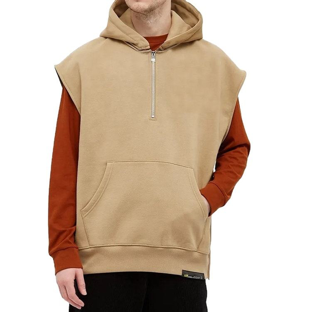 Khối m&agrave;u d&agrave;nh cho nam giới t&ugrave;y chỉnh &Aacute;o hoodie qu&aacute; khổ Tay &aacute;o c&oacute; thể th&aacute;o rời &Aacute;o hoodie nửa zip