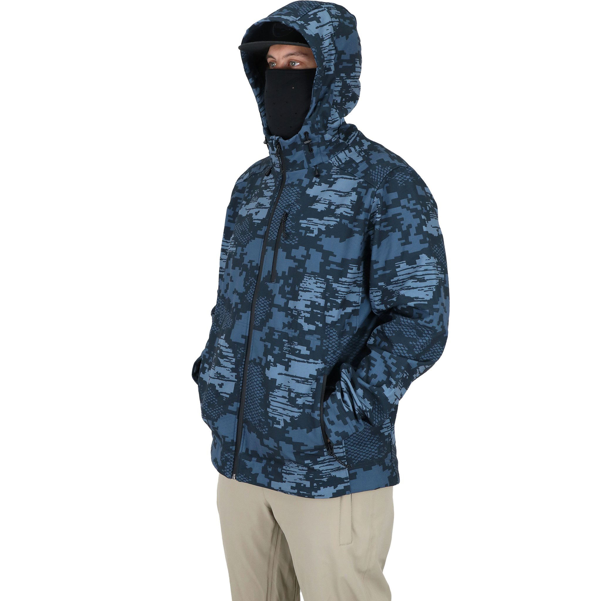 OEM-producent Brugerdefineret logo Ansigtsd&aelig;ksel Stretch Softshell Camo Zip Up M&aelig;nd Fiskejakke