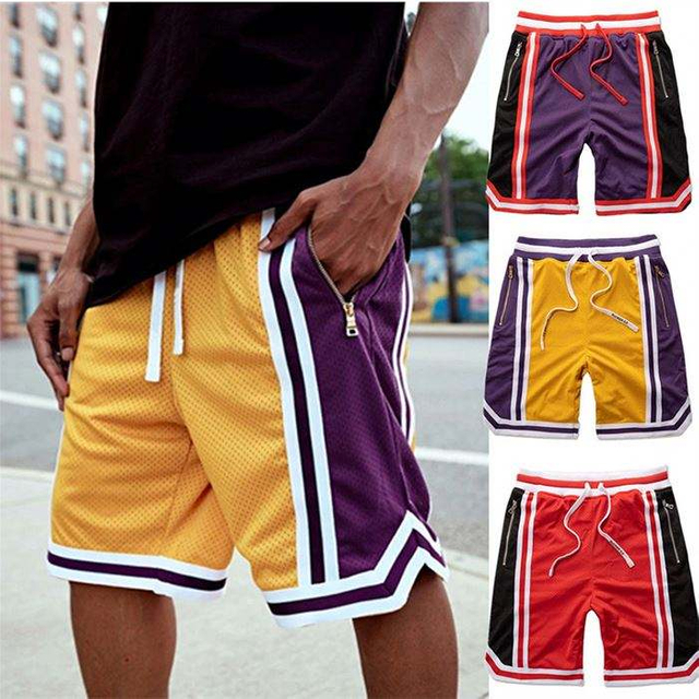 H&oslash;jkvalitets Oem Sportswear Basketballshorts Custom Color Block Stribet Trim Detail Herre Mesh Shorts med lynl&aring;slomme