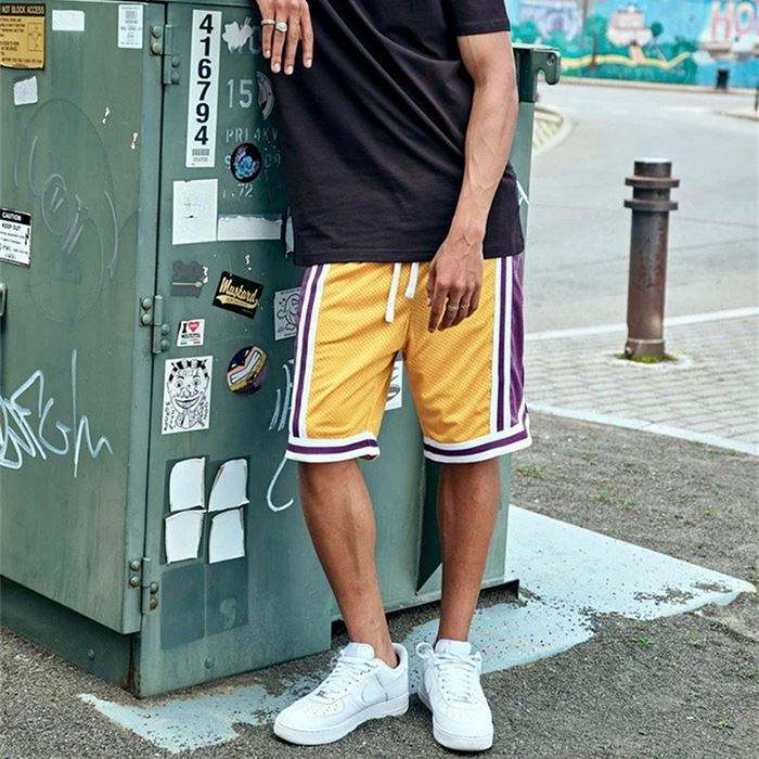 H&oslash;ykvalitets Oem Sportswear Basketball Shorts Custom Color Block Stripet Trim Detail Herre Mesh Shorts med glidel&aring;slomme