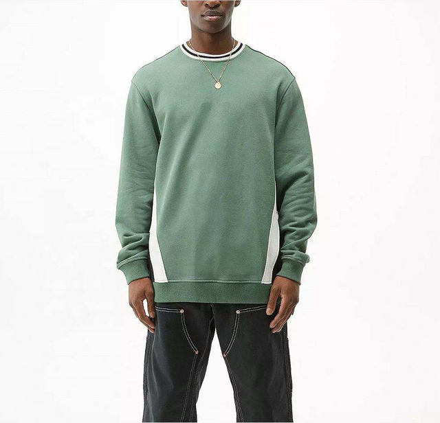 Pengilang OEM Tersuai Bersaiz Besar Kolar Ribbing Berjalur Blok Warna Krew Leher Bulu Sweatshirt Pullover Lelaki