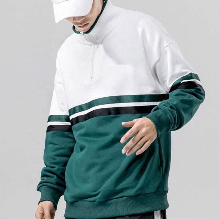 Fabricante OEM 2022 Gola de Algod&atilde;o Meio Zip Moletons Color Block Moda Pul&ocirc;ver Hip Hop Moletons Masculinos
