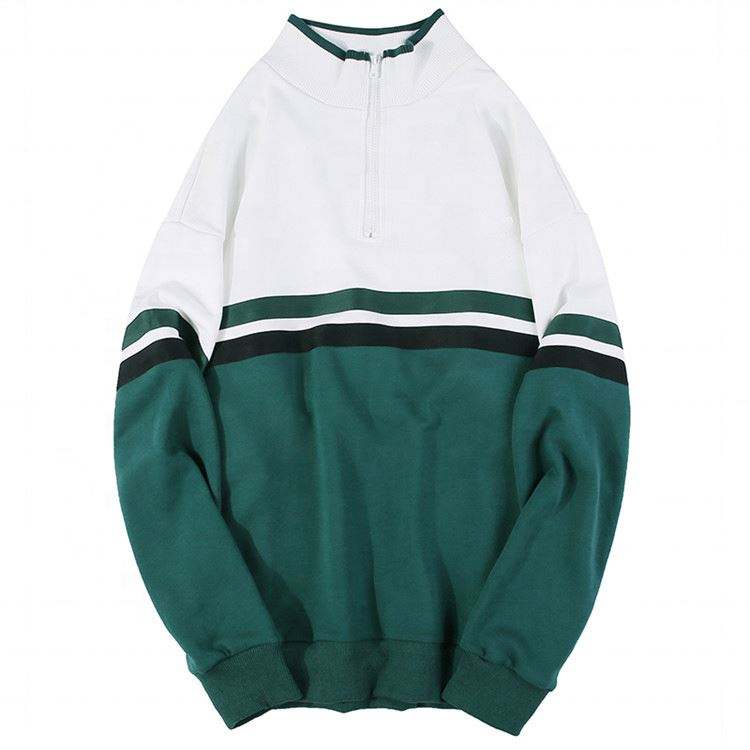 Fabricante OEM 2022 Gola de Algod&atilde;o Meio Zip Moletons Color Block Moda Pul&ocirc;ver Hip Hop Moletons Masculinos