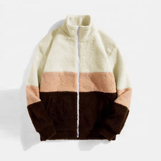 OEM-Hersteller ma&szlig;geschneiderte Farbblock-Mantel f&uuml;r Herren, l&auml;ssige Polyester-Jacke mit langen &Auml;rmeln und &Uuml;bergr&ouml;&szlig;e