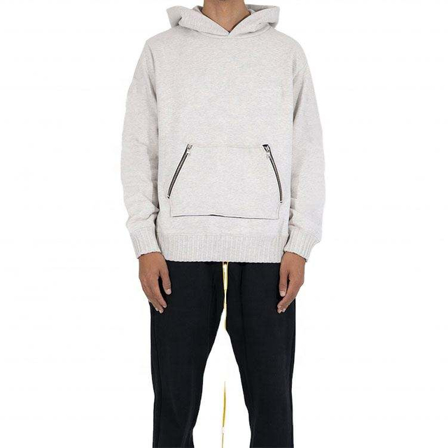 Pengilang OEM Tersuai Berkualiti Tinggi Kapas Bersaiz Besar Poket Kangaroo Poket Grey Plain Hoodies Pullover