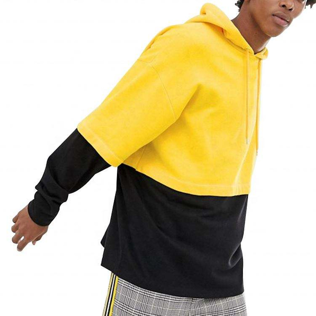 Nh&agrave; sản xuất OEM &Aacute;o kho&aacute;c cotton khối m&agrave;u chất lượng cao t&ugrave;y chỉnh &Aacute;o hoodie nửa v&agrave;ng nửa đen &Aacute;o thun cho nam