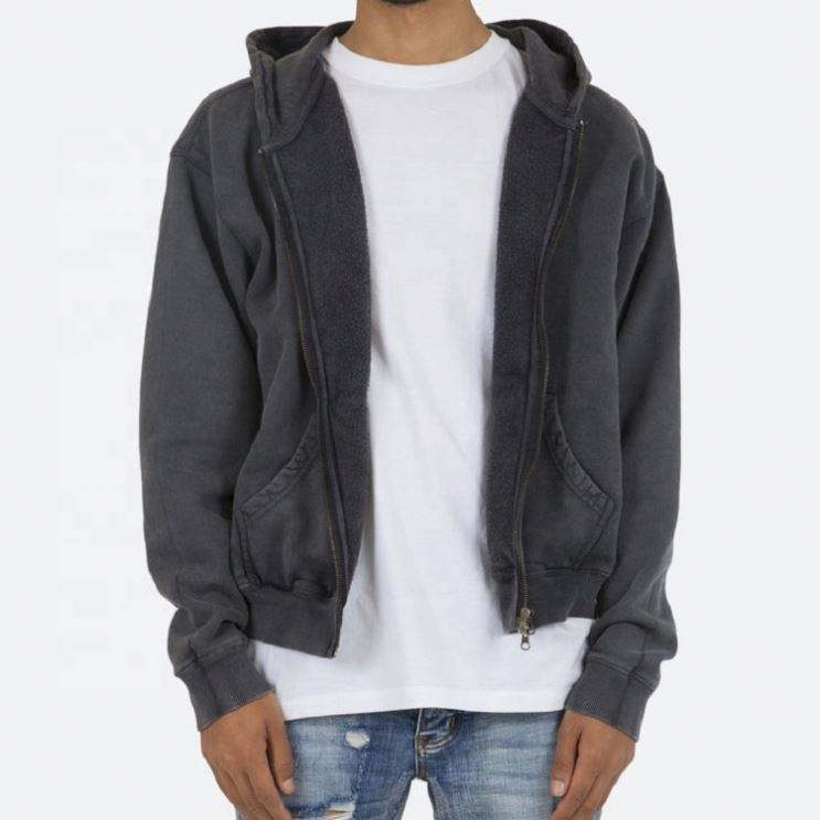 Fabricante OEM personalizado algod&atilde;o velo oversized vintage lavado com z&iacute;per pul&ocirc;ver com capuz para homens