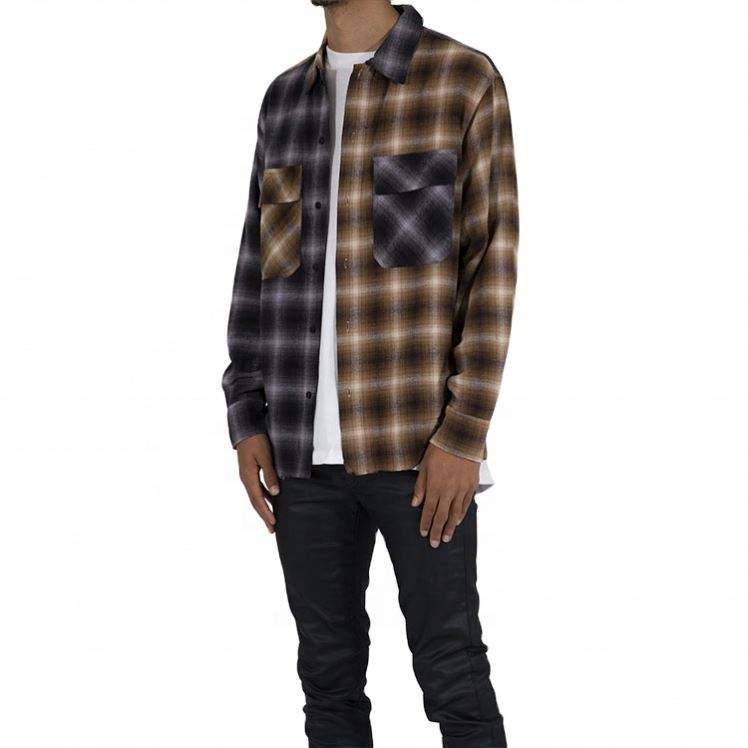 OEM v&yacute;robce Zak&aacute;zkov&yacute; uvolněn&yacute; střih dvoubarevn&yacute; blok s dlouh&yacute;m ruk&aacute;vem Velk&yacute; kostkovan&yacute; flanelov&eacute; košile pro muže